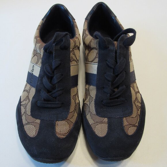 Coach | Shoes | Coach Kelson Navy Blue Suede And Brown Signature ...